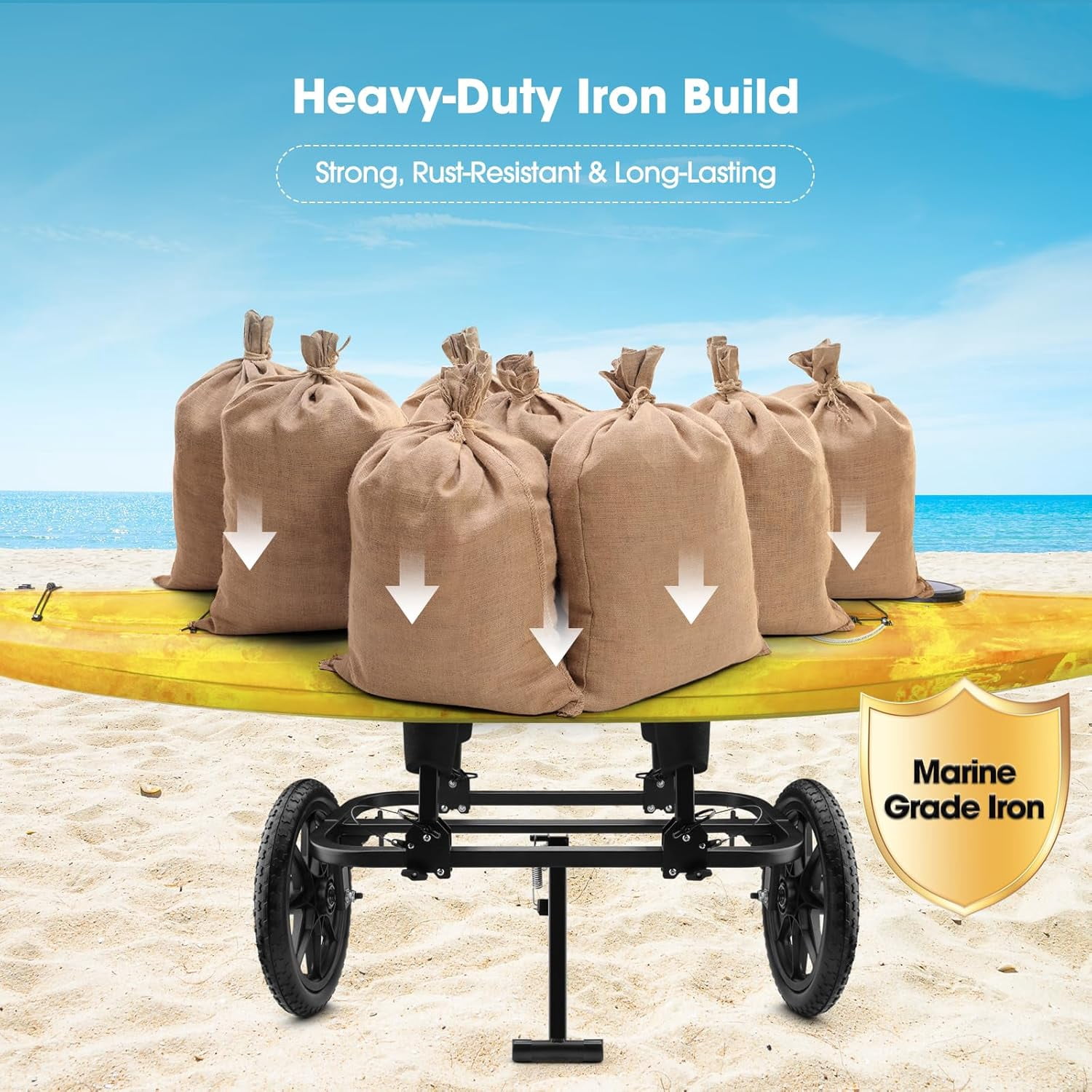 GanFindX Heavy Duty Kayak Cart Canoe Trolley with Solid Foam Wheels, Foldable Kayak Carrier Dolly with Upright Crossbar & Tie Down Straps for Kayak, Canoe, Paddle Board Transport