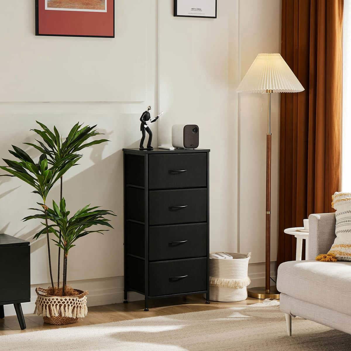 GVN Dresser, Chest of Drawers,4 Drawers Dresser, Chest of Drawers with Metal Frame and Wood Top, Black