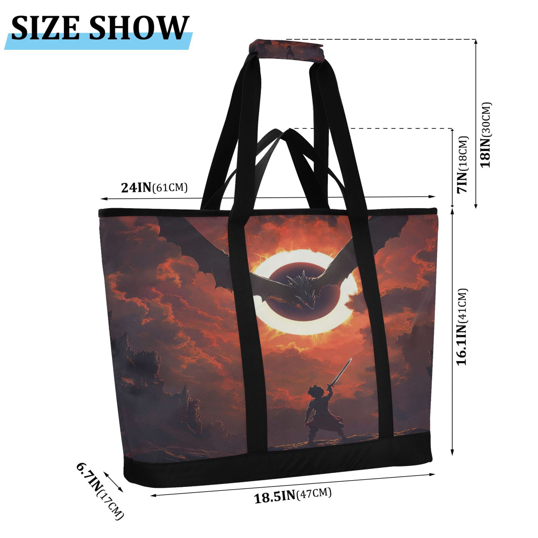 Large Hand-held Ice Pack Picnic Bag Insulation and Refrigeration Suitable for Shopping Picnics and Camping Fierce Dragon