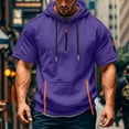 thumbnail image 4 of HaHaHappy Hoodies for Men Quarter Zip Short Sleeve Hoodie Lightweight Sweatshirt Pullover Oversized Muscle Athletic Hooded Tshirts with Pocket Purple 2XL, 4 of 5