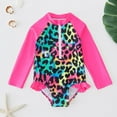 thumbnail image 4 of YunPes Girls and Toddlers Long Sleeve Swimsuit Sun Protection One Piece Rash Guard Bathing Suit Zipper Cute Floral Leopard Print, 4 of 4