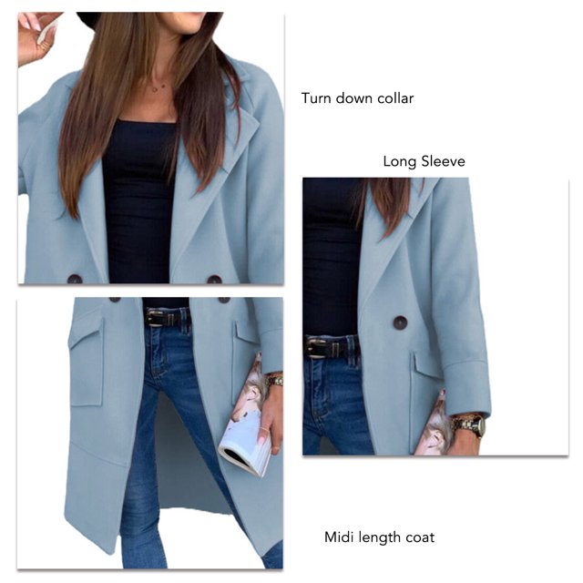 Long Sleeve Coat Jacket, Turn Down Collar Midi Length Casual Coat Pure Color For Female For Winter