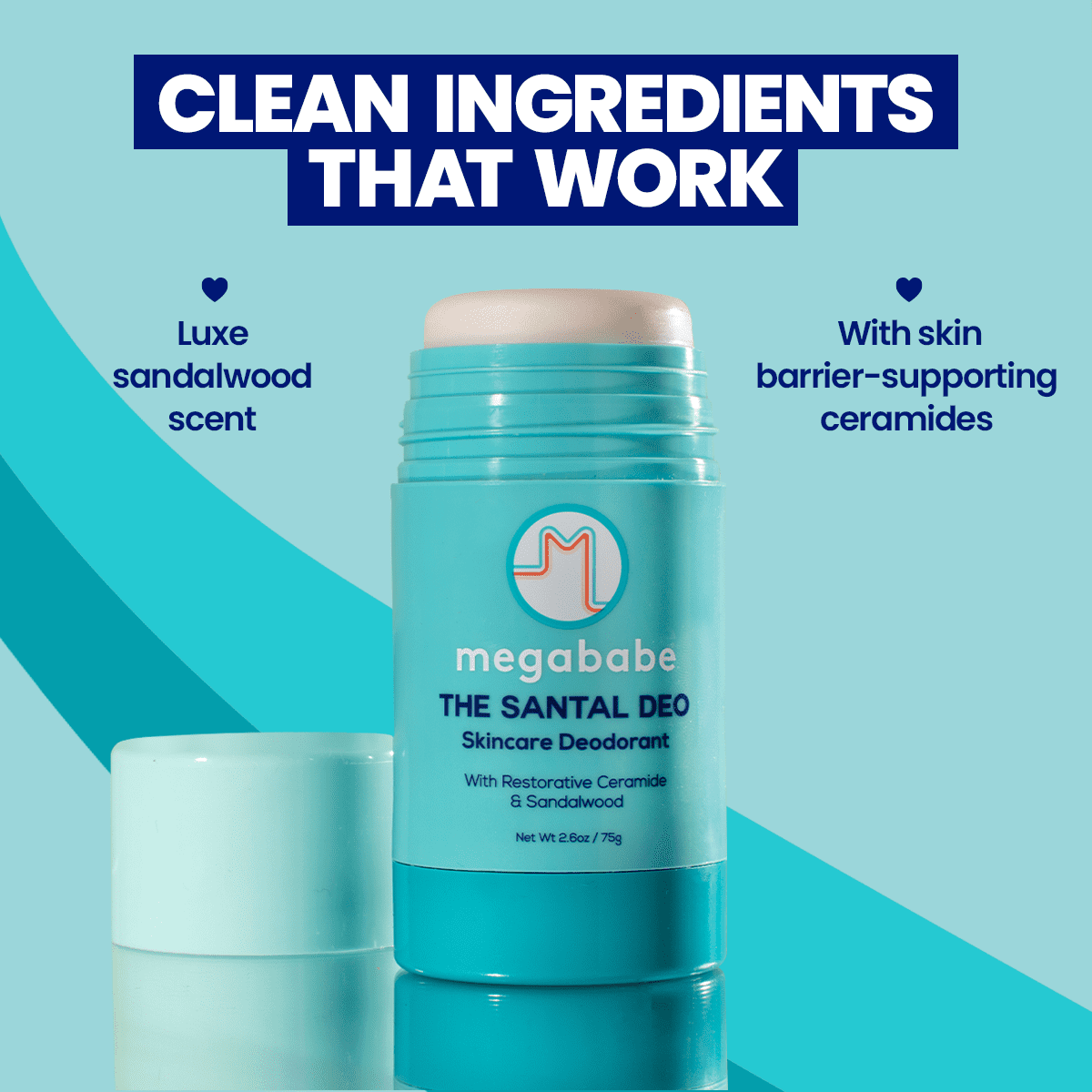 Megababe The Santal Deo, Skincare Deodorant Stick, Aluminum-Free, All Natural, 2.6 oz.
