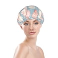 thumbnail image 2 of Pink Shell Conch Shower Cap, Reusable Bath Hair Hat for all Hair Lengths Hair Cover with Elastic Band Double Waterproof Layers Bathing Hat, 2 of 5