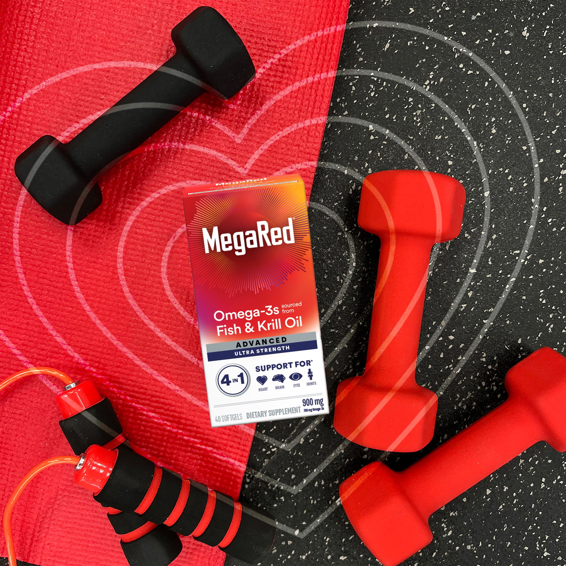MegaRed Advanced 4in1 900mg Omega-3 Fish Krill Oil Supplements, Heart Brain Eyes Joints Health, 40 Softgels