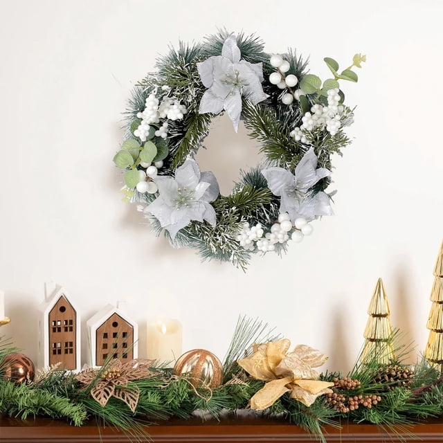 LSLJS Couronne de Noël Intérieure et Extérieure Décorations de Noël Couronne d'Hiver Couronne de Noël Fleur et Boule Dorée Couronne de Noël Décorations de Noël Pommes de Pin