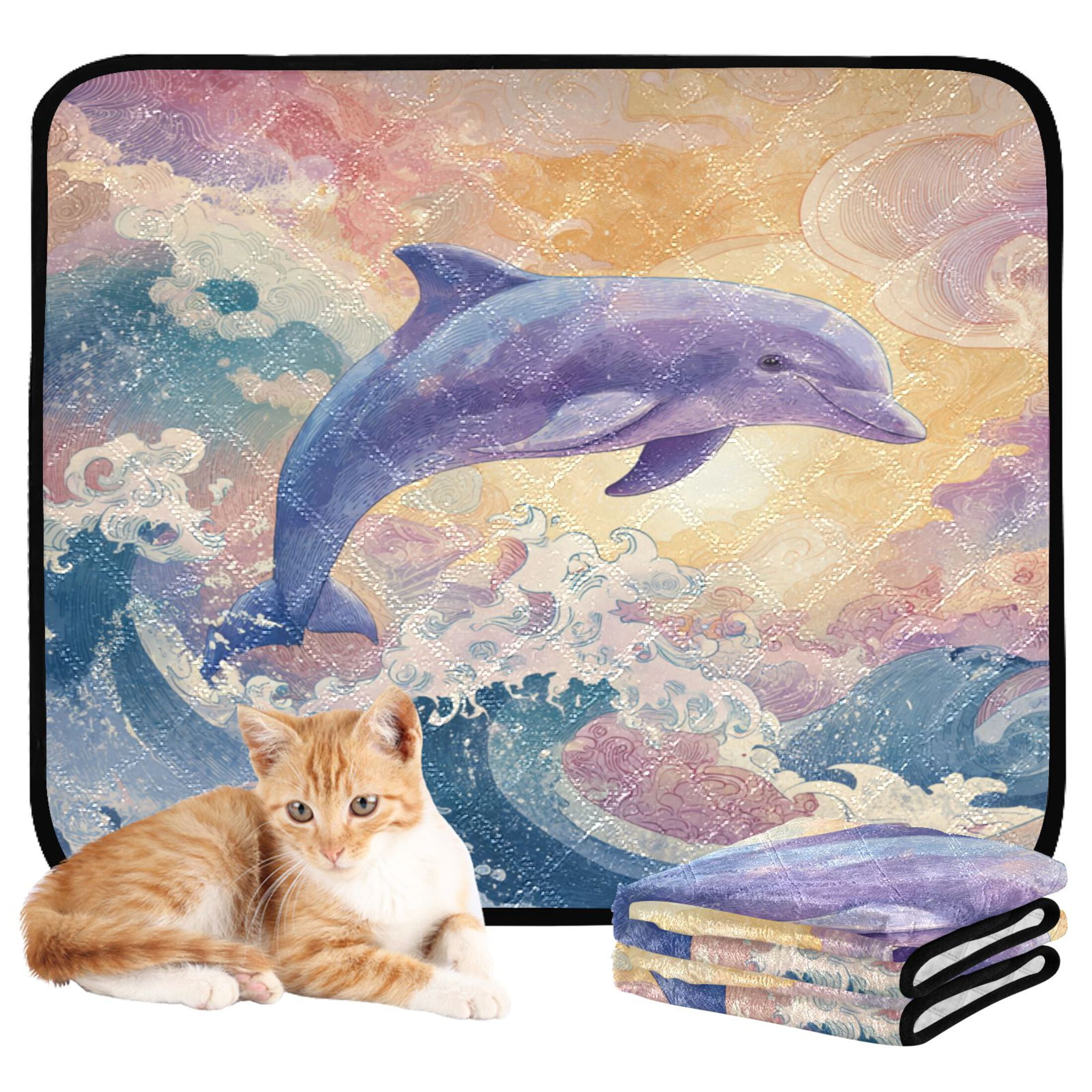 Qxltty Dolphin Cat litter Pads Pet Set of 2 Diaper Mats Center Anti-leakage Layer Absorbent Soft and Comfortable