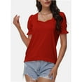 thumbnail image 4 of Tops for Women Summer Casual Ruffle Trim Sleeve Square Neck T Shirts, 4 of 6