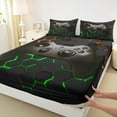 thumbnail image 3 of Feelyou Cartoon Game Console Queen Sheet Sets for Kid, Glowing Honeycomb Abstract Flat Sheet, Neon Green Orange Queen Fitted Sheet, Ultra Soft Bedroom Decor, 4-Piece, 3 of 7