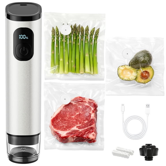 TOCOKEID Metal Handheld Vacuum Sealer, 60kPa Portable Food Sealer with Detachable Tank, 30 Bags & 2 Clips for Kitchen, Camping, Travel Storage