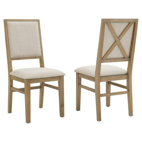 Bowery Hill 19.75" Wood/Fabric Chair in Rustic Brown/Cream (Set of 2)
