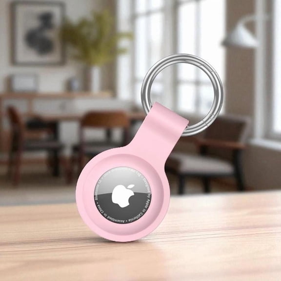 Pink Silicone AirTag Case with Keychain Anti-Loss Cover for Apple AirTag