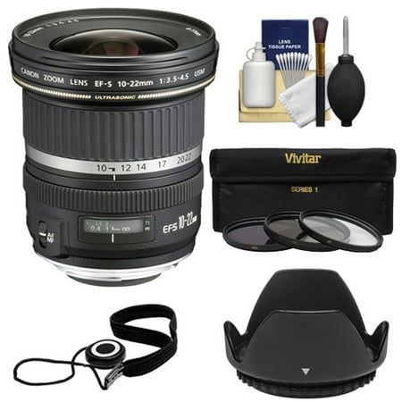 Canon EF-S 10-22mm f/3.5-4.5 USM Ultra Wide Angle Zoom Lens with 3 UV/FLD/CPL Filters + Hood Kit for EOS 70D, 7D, Rebel T5, T5i, T6i, T6s, SL1 Camera