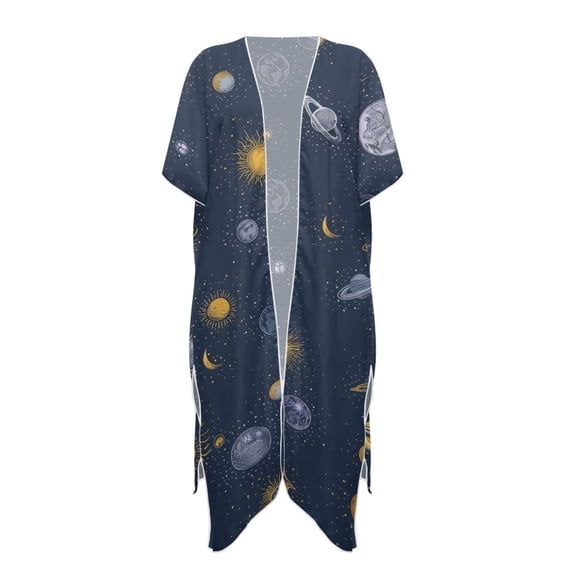 HELLHERO Space Print Long Kimono Swimsuit Cover Up Lightweight Polyester Loose Bathing Suit Cover Up