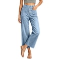 thumbnail image 2 of Mifsaly Womens Cropped Jeans High Waisted Wide Leg Denim Pants Button Fly Flattering Casual Stretch Jean Pants with Front Patch Pockets Light Blue,M, 2 of 5