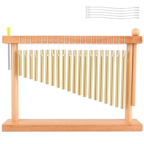 EASTROCK 20-Note Wind Chime Wood Frame with Mallet, Meditation Chime Healing Sound Percussion Instrument,Table Top Chime for Decoration,Gold