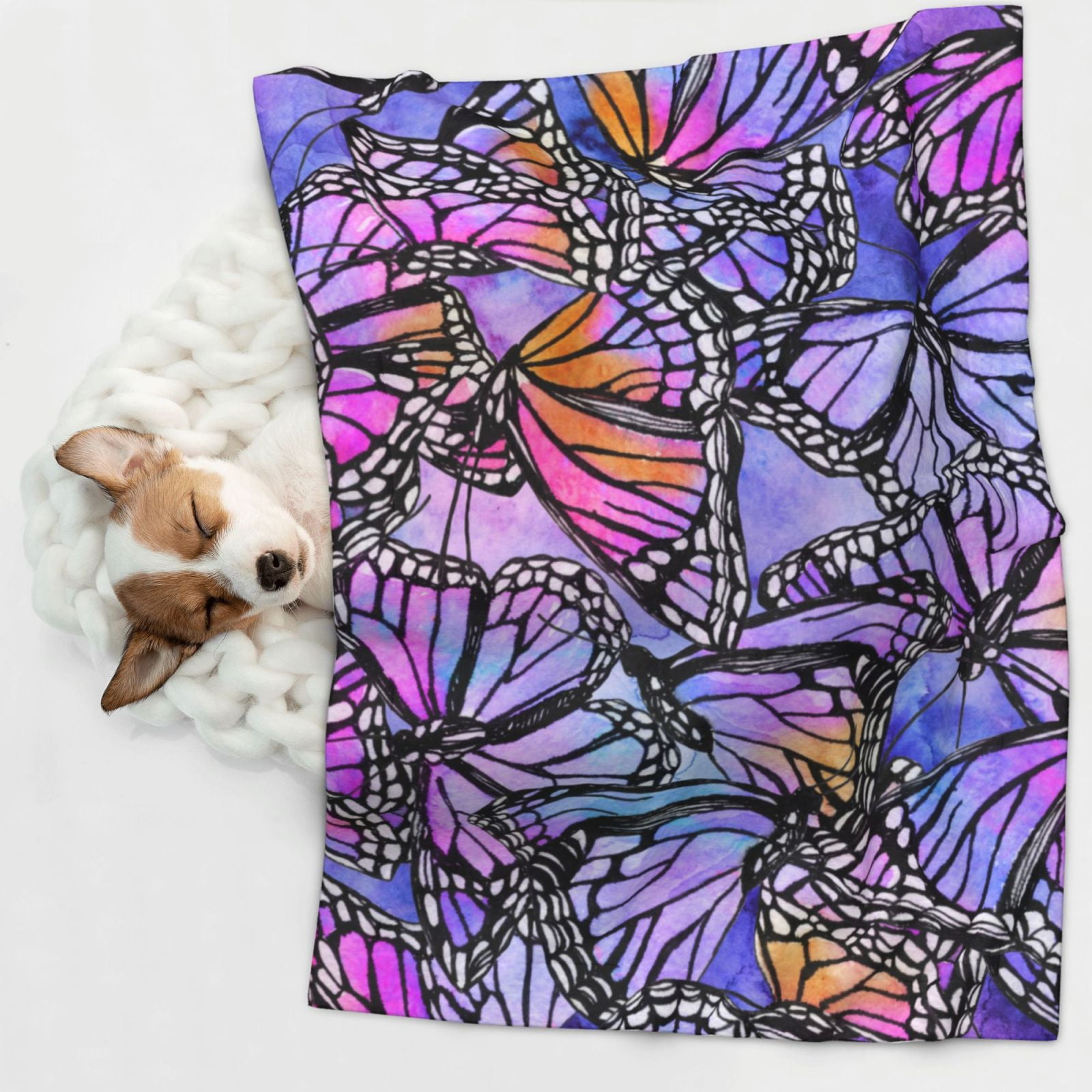 Naloa Watercolor Butterflies Dog Blanket, 3 Sizes Cat Blanket for Indoor Cats Large Medium Small Dog Gifts-Large