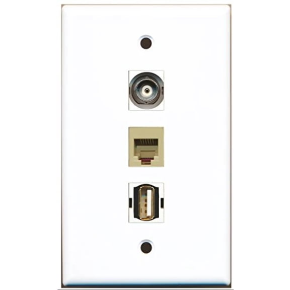 RiteAV - 1 Port USB A-A and 1 Port Phone RJ11 RJ12 Beige and 1 Port BNC Wall Plate