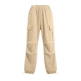 thumbnail image 6 of ZHYou No Boundarie Womens Cargo Pants Casual Drawstring Baggy Loose Fit Lightweight Flare Workout Hiking Trousers,Khaki,Size L, 6 of 6