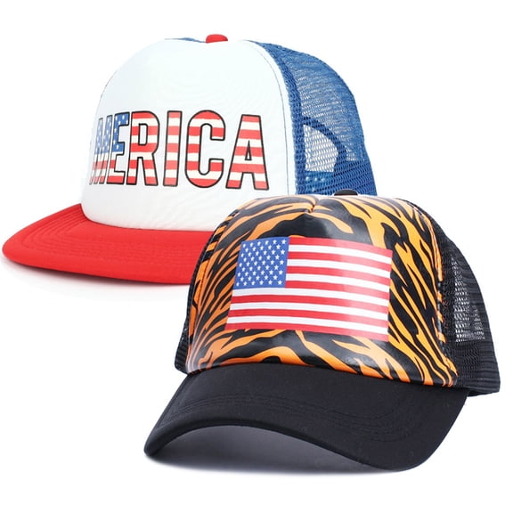 Helii Patriotic American Flag Mesh Trucker Hat – Bold Graphic Snapback Cap for Men Women, Breathable 4th of July Adjustable Baseball Cap for Outdoor Sports White,One Size