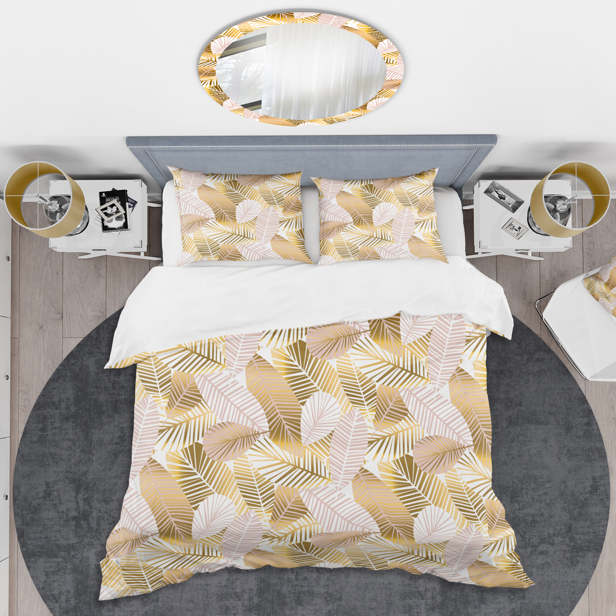 Designart 'Golden Palm Leaves II' Mid-Century Modern Duvet Cover Set
