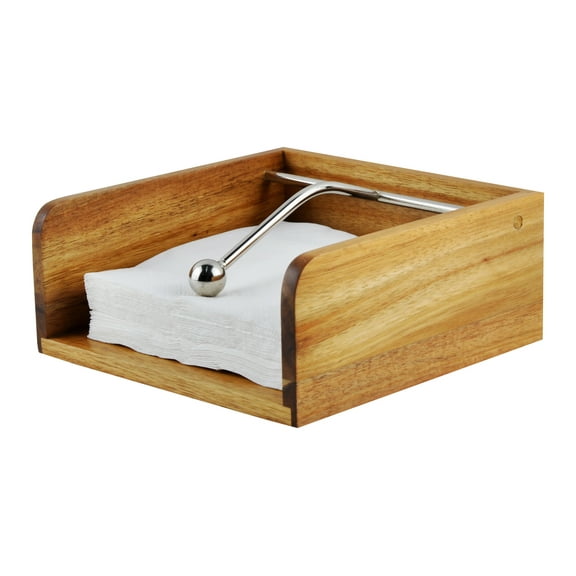 DUCIHBA Cocktail Napkin Holder - Decorative Beverage Caddy - Wood, Brown - 7" W x 7" D x 3" H inch, Metal Bar, Counter