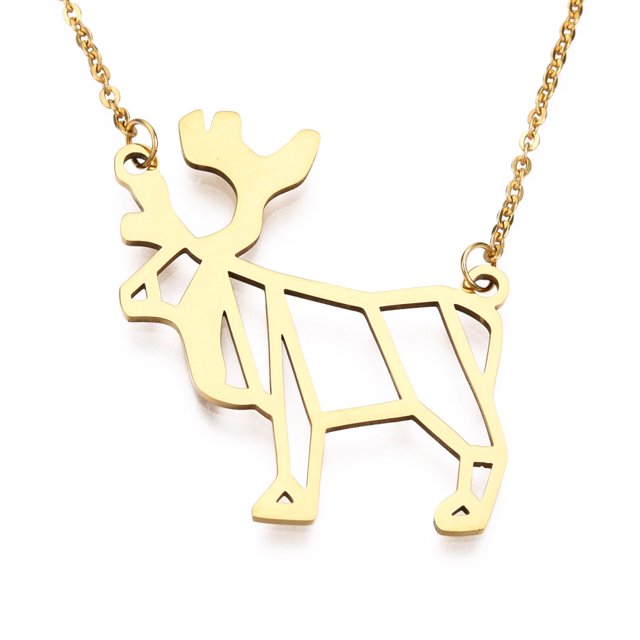 201 Stainless Steel Pendant Necklaces with Cable Chains Christmas Reindeer/Stag Golden 17.9 inch(45.5cm) 2mm Reindeer: 30.5x35x1mm