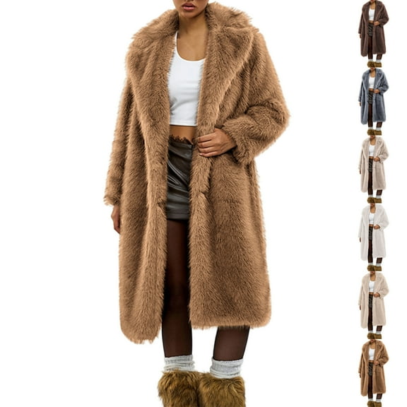 Miluxas Women's Fuzzy Fleece Lapel Open Front Long Cardigan Coat Faux Plush Warm Winter Outwear Jackets White XL(XL)