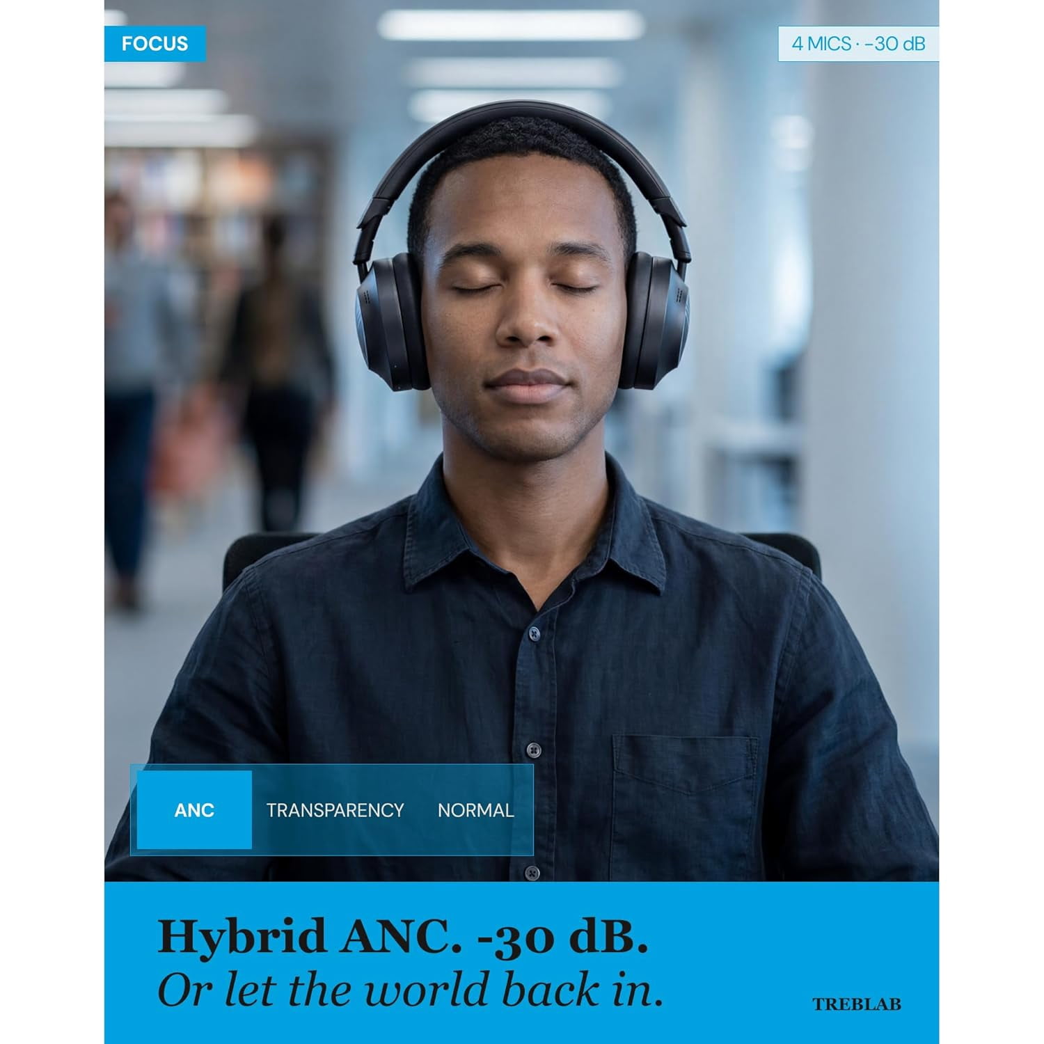 TREBLAB Z7-Pro Hybrid Active ANC Over-Ear Bluetooth Headphones for Work, Travel and Focus, All-Day Comfort, 38H Playtime, Foldable Wireless Headphones Noise Cancelling with Carrying Case