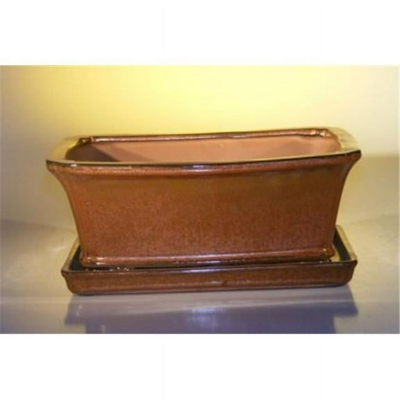 Bonsai Boy L251 10.75 x 8.5 x 4.125 in. Ceramic Bonsai Pot, Aztec Orange - Rectangle