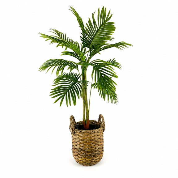 Artificial Plants, 3.3ft Artificial Palm Plant in Woven Handled Basket by LCG Florals, Faux Designer Fake Palm Tree Indoor for Home Décor Office Porch Patio Living Room Decor
