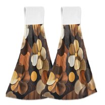 Yayeee Kitchen Hanging Hand Towels Set of 2 with Loop Bathroom Absorbent Tie Towel, Gold Flower