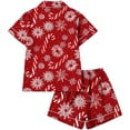 thumbnail image 6 of Enjoytime Christmas Women's Sleepwear Print Notch Collar Short Sleeve Shirts Shorts 2 Piece Loungewear Set Casual Button Down Pajamas, 6 of 7