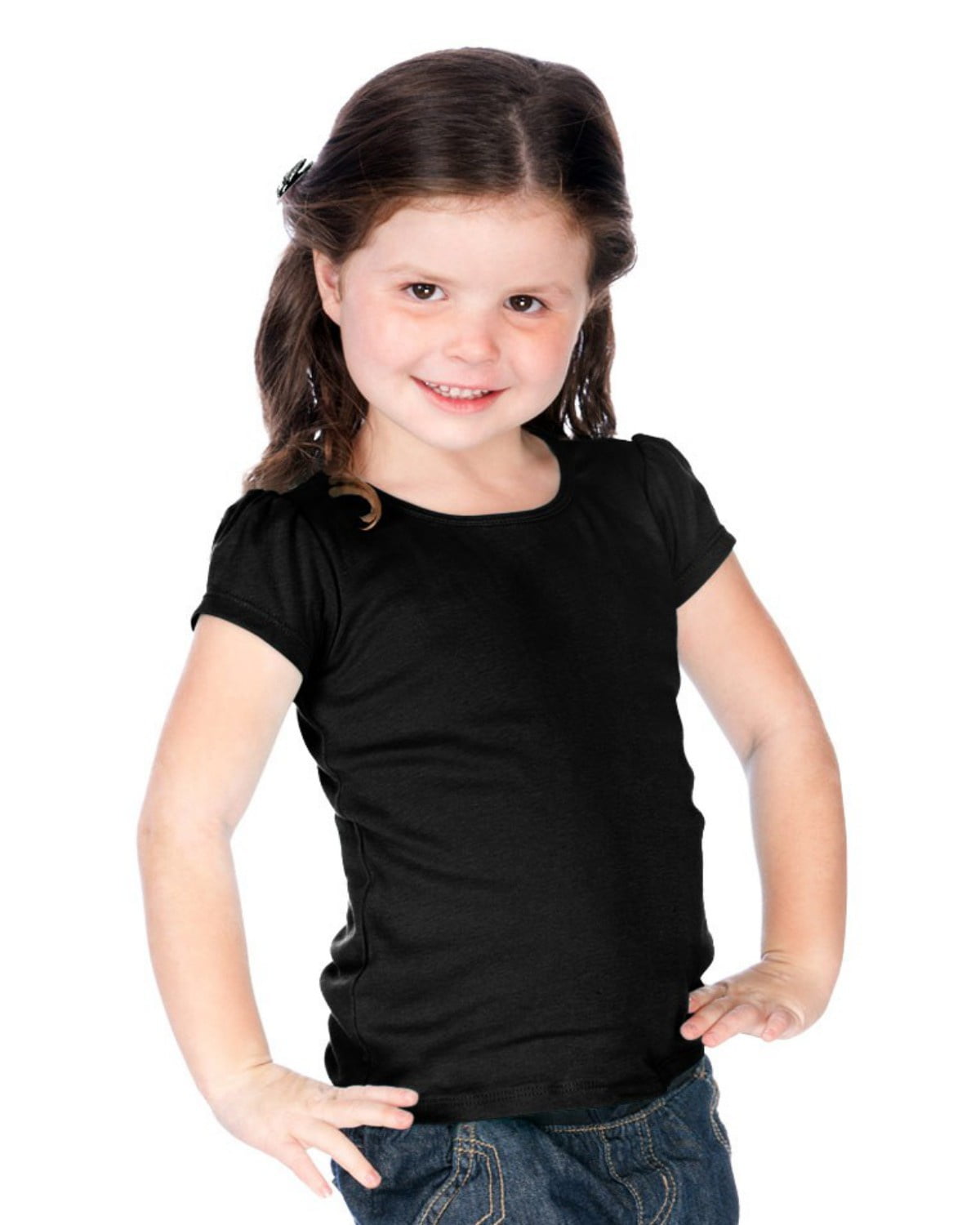 Kavio Little Girls Scoop Neck Puff Sleeve Shirt 36X P1P0546 Black