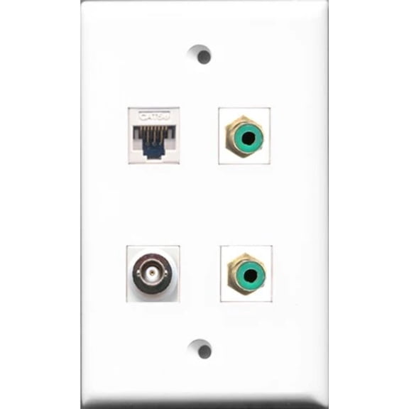 RiteAV - 2 Port RCA Green and 1 Port BNC and 1 Port Cat5e Ethernet White Wall Plate