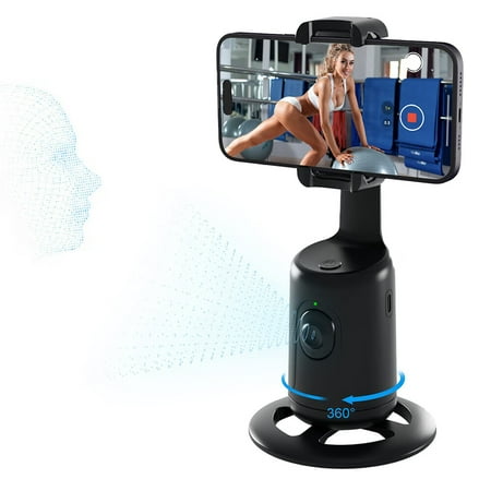 

OUNAMIO Phone Stand Auto Tracking Phone Holder Auto Face Tracking Tripod 360° Rotation No App Required Content Creator Essentials for Live Vlog Streaming Video Meeting (Black)