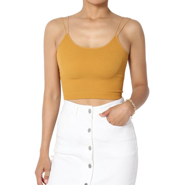 TheMogan Women's Solid Spaghetti Straps Ribbed Seamless Stretch Crop Cami Tank Top