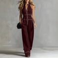 thumbnail image 4 of PBFRDSJ Women's Halter Neck Front Zip Jumpsuit Spaghetti Strap Wide Leg Casual Jumpsuits with Pockets Sizes S-2XL, 4 of 6