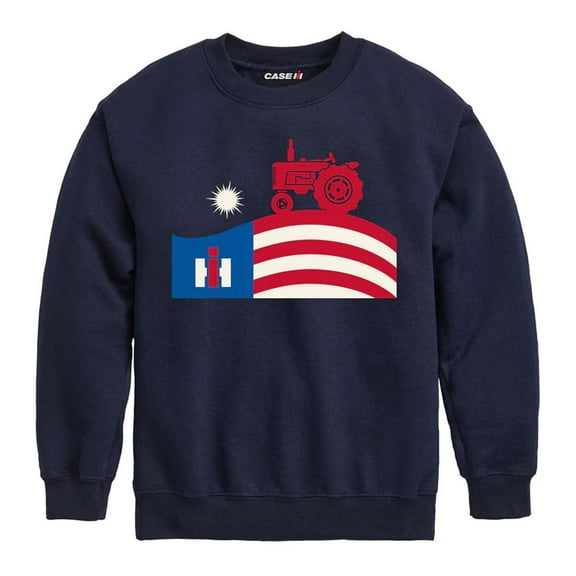 Youth IH Farmall Tractor & Flag Navy Blue Crewneck Sweatshirt D20657-NVY