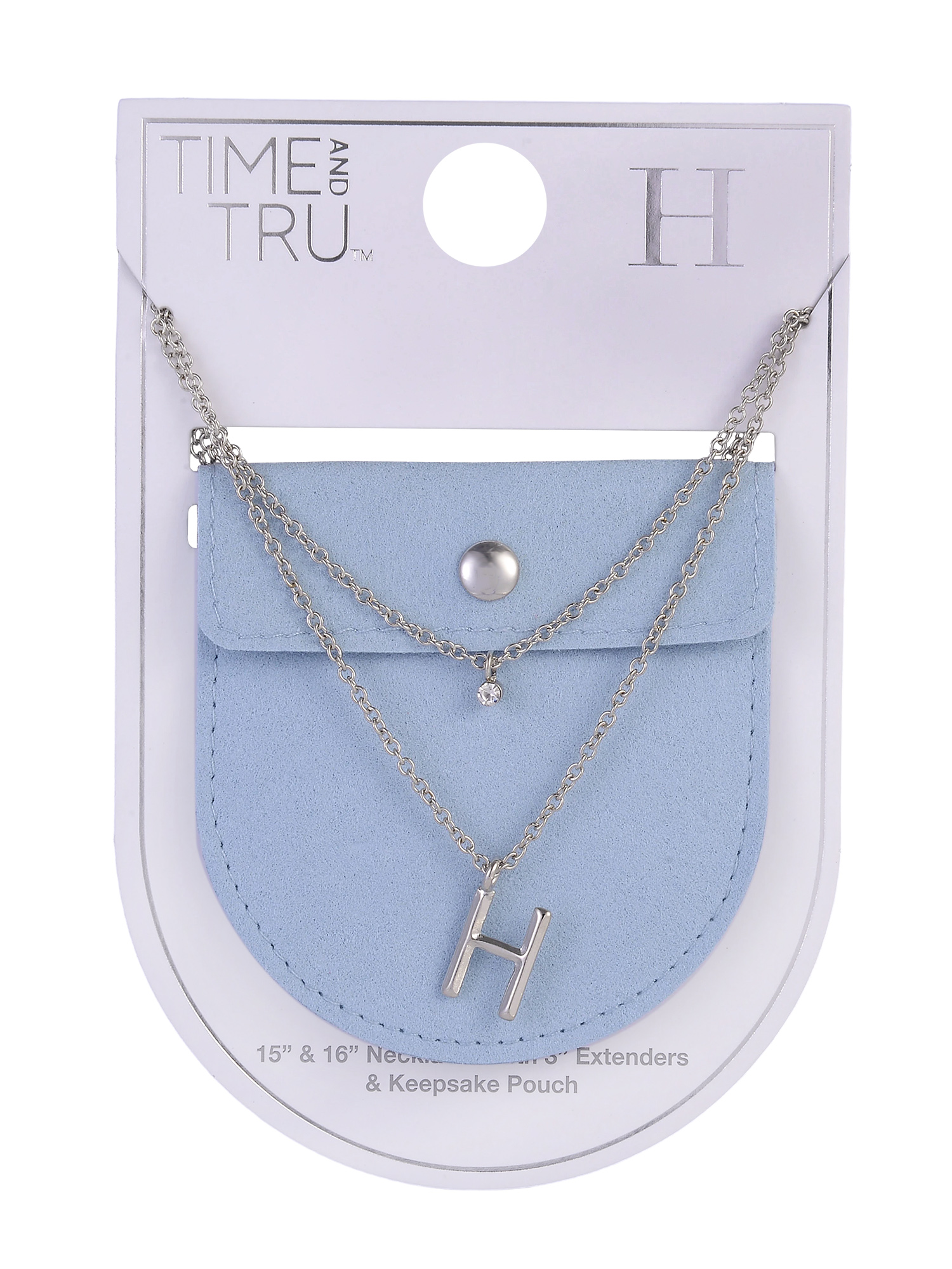 Time and Tru Siilvertone Rolo Chain 2 Row Initial "H" Pendant Necklace