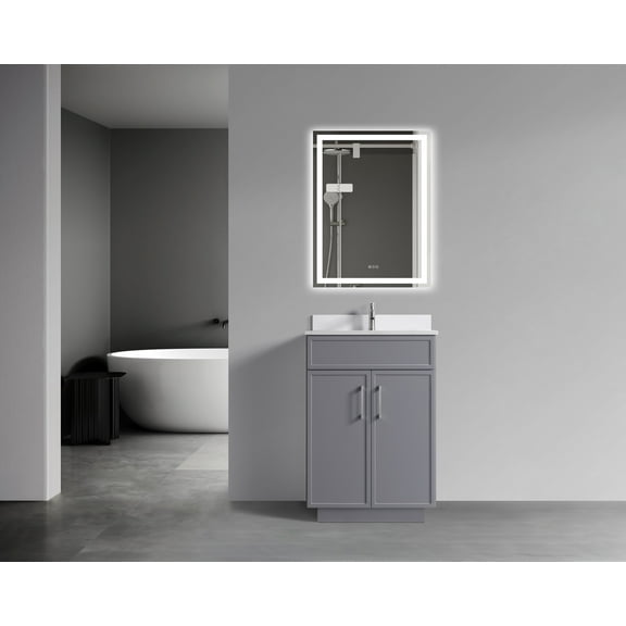 VSC 24in Single Sink Freestanding Bath Vanity in Gray with White Cultured Marble Top