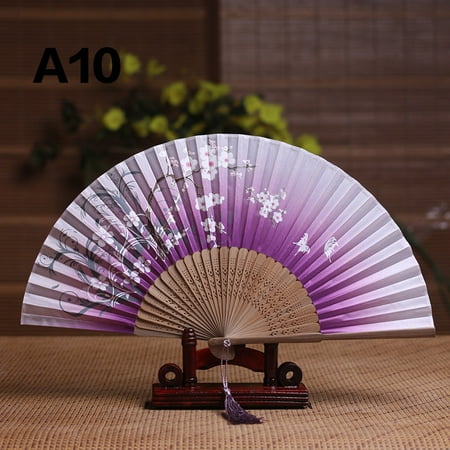 

Erqing Laughing Fan Silk Female Fan Silk Lady Folding Fan Cherry Blossom Bamboo Fan and Wind Folding Fan