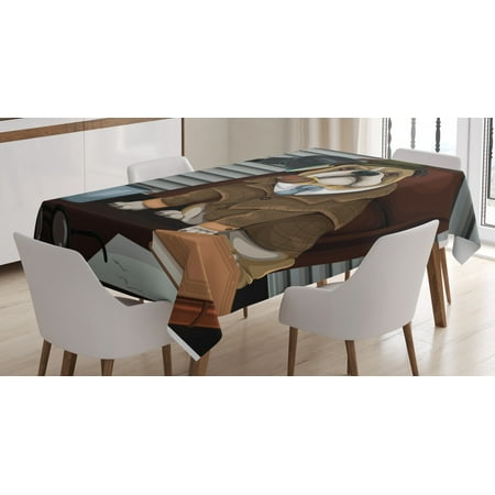 

English Bulldog Tablecloth Traditional English Detective Dog with a Pipe and Hat Sherlock Holmes Image Rectangular Table Cover for Dining Room Kitchen 60 X 90 Inches Multicolor by Ambesonne