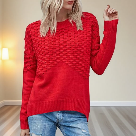 Women's Acrylic Knit Sweater, Long Sleeve Round Neck Pullover Top for Casual Daily Wear, Winter Season, and Lightweight Comfort