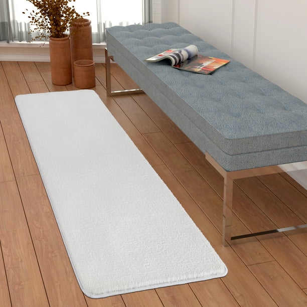 Ottomanson Soft NonSlip Solid Runner Rug, White, 20"x59"