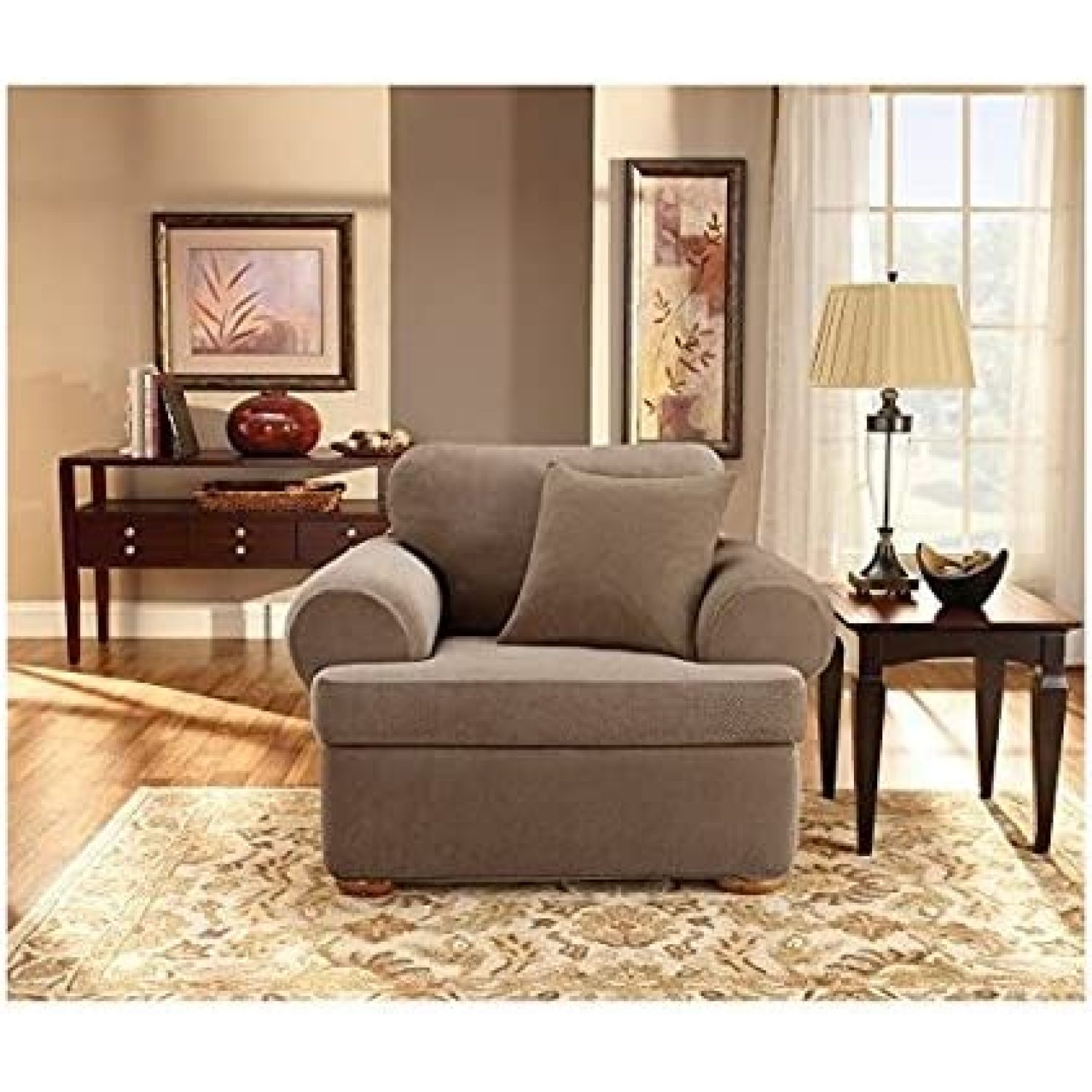 Sure Fit Stretch Pique T-Cushion Two Piece Chair Slipcover - image 1 of 1