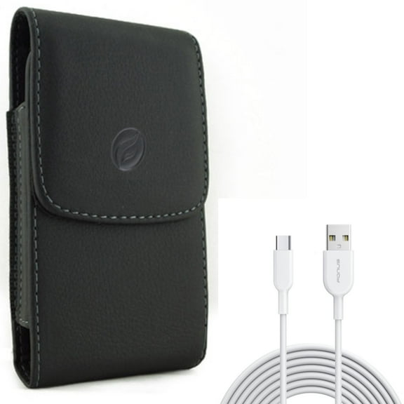 For Galaxy A73 /A23 /A14 /A13 - 6ft USB-C Cable w Case Belt Clip, Type-C Fast Charger Cord, Leather Holster Cover for Samsung Galaxy A73 /A23 /A14 /A13 5G