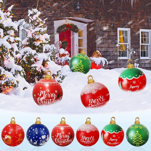 Fiudx Bola Navideña Inflable de 60 Cm, de Pvc Resistente, con Acabado Brillante, Ideal para Decorar Patios, Porches y Jardines, Festividades Navideñas, 61 Cm.