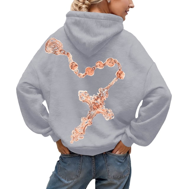 AWZXDE Couleur Unie avec Motif Imprimé Mode Décontractée Chandail à Capuchon pour Femmes Sportif et Coupe Ample Veste de Survêtement Activités de Plein Air et Style Mode Urbaine Décontracté Gris Pâle,TG