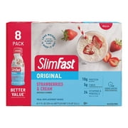 SlimFast Meal Replacement Protein Shake, Strawberries and Cream, 11 Fl Oz Bottle, 8 Pack